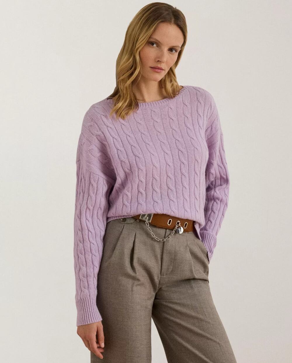 Lauren Ralph Lauren Women's Wool-Cashmere Cable-Knit Sweater Purple L NWT $225
